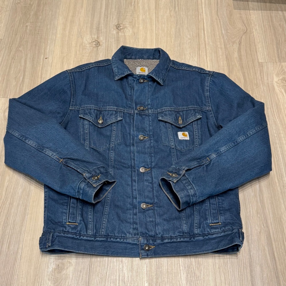 Carhart Denim Jean Trucker Jacket J292 ABL Men's M Sherpa Lined Dark Wash Coat